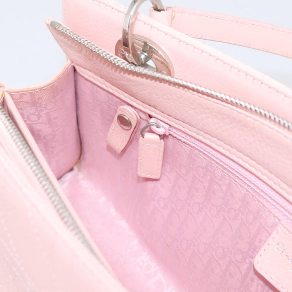 Christian Dior Canage Hand Bag Leather Pink Silver Auth 208692V