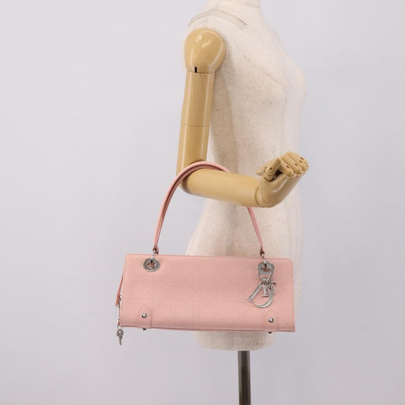 Christian Dior Canage Hand Bag Leather Pink Silver Auth 208692V