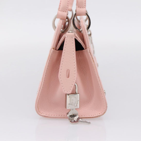 Christian Dior Canage Hand Bag Leather Pink Silver Auth 208692V