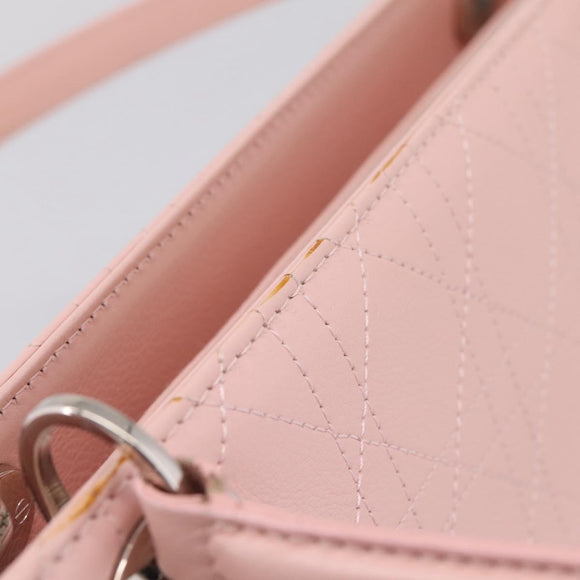 Christian Dior Canage Hand Bag Leather Pink Silver Auth 208692V