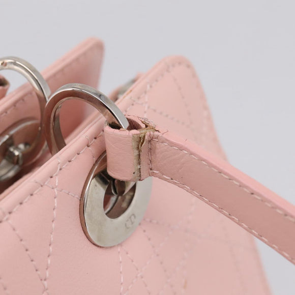 Christian Dior Canage Hand Bag Leather Pink Silver Auth 208692V