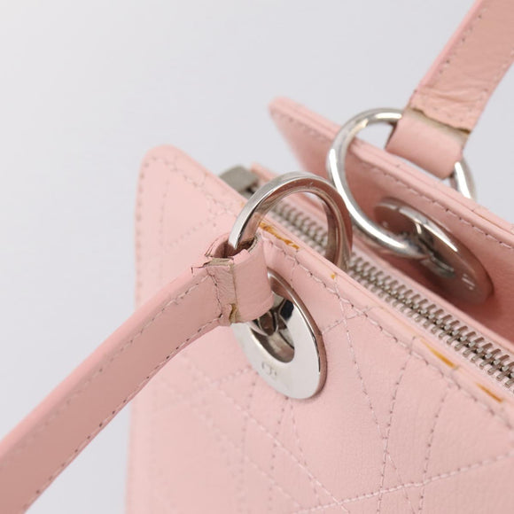 Christian Dior Canage Hand Bag Leather Pink Silver Auth 208692V