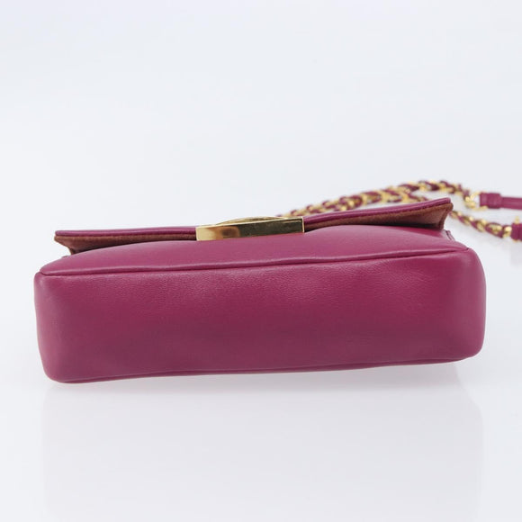 FENDI Mini Baguette Chain Shoulder Bag Leather Pink Gold 8M0315 Auth 208695V