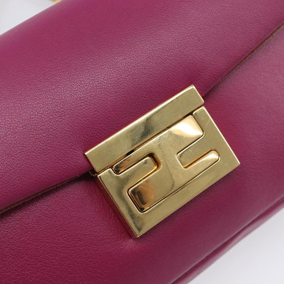 FENDI Mini Baguette Chain Shoulder Bag Leather Pink Gold 8M0315 Auth 208695V