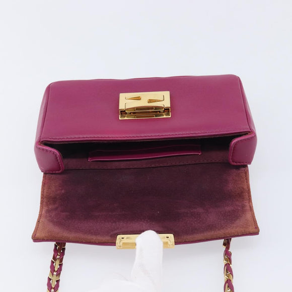 FENDI Mini Baguette Chain Shoulder Bag Leather Pink Gold 8M0315 Auth 208695V
