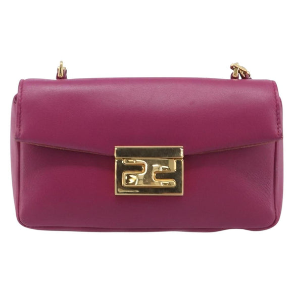 FENDI Mini Baguette Chain Shoulder Bag Leather Pink Gold 8M0315 Auth 208695V