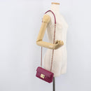 FENDI Mini Baguette Chain Shoulder Bag Leather Pink Gold 8M0315 Auth 208695V-25