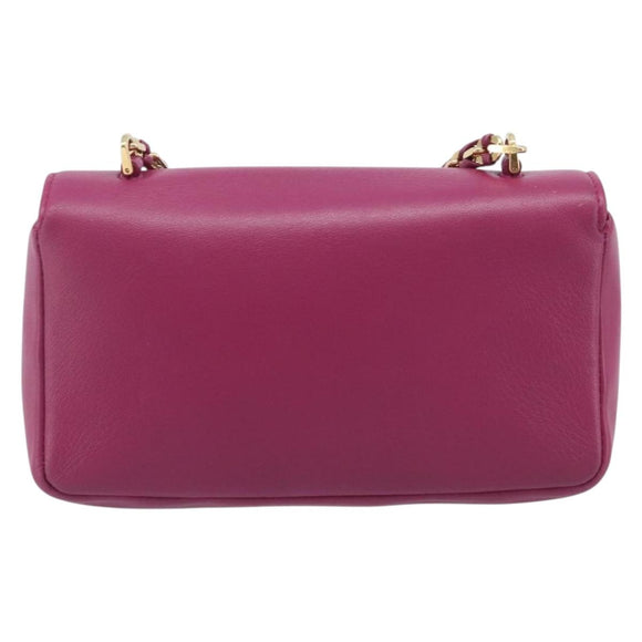 FENDI Mini Baguette Chain Shoulder Bag Leather Pink Gold 8M0315 Auth 208695V