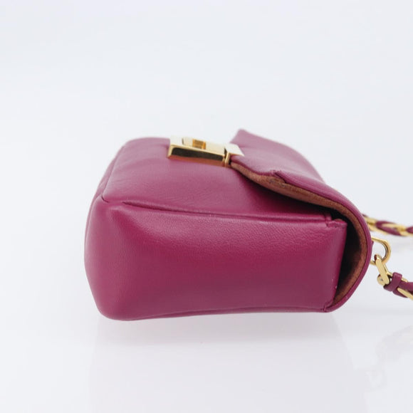 FENDI Mini Baguette Chain Shoulder Bag Leather Pink Gold 8M0315 Auth 208695V