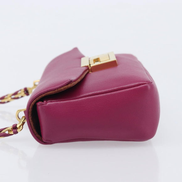 FENDI Mini Baguette Chain Shoulder Bag Leather Pink Gold 8M0315 Auth 208695V