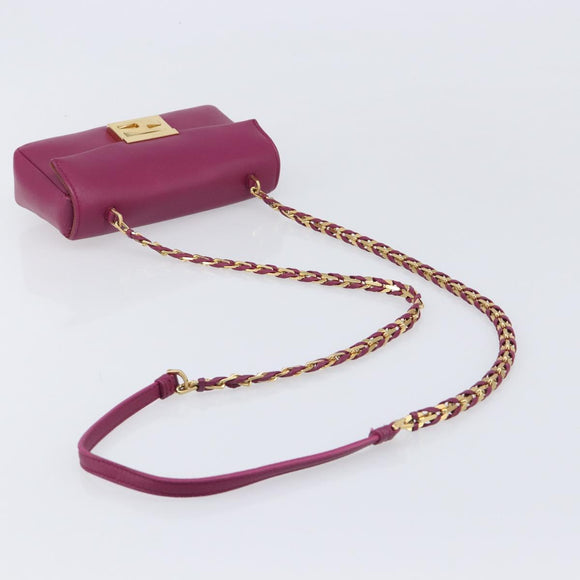 FENDI Mini Baguette Chain Shoulder Bag Leather Pink Gold 8M0315 Auth 208695V