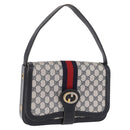 GUCCI GG Supreme Sherry Line Shoulder Bag PVC Navy Gold Auth 208696-1