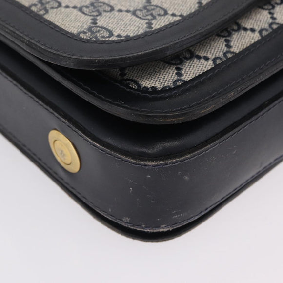 GUCCI GG Supreme Sherry Line Shoulder Bag PVC Navy Gold Auth 208696