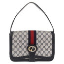 GUCCI GG Supreme Sherry Line Shoulder Bag PVC Navy Gold Auth 208696-2