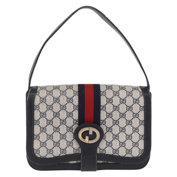 GUCCI GG Supreme Sherry Line Shoulder Bag PVC Navy Gold Auth 208696