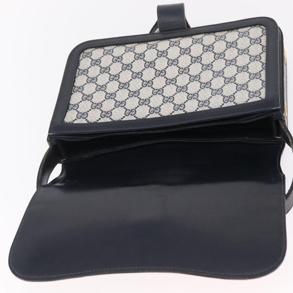 GUCCI GG Supreme Sherry Line Shoulder Bag PVC Navy Gold Auth 208696
