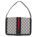 GUCCI GG Supreme Sherry Line Shoulder Bag PVC Navy Gold Auth 208696-3