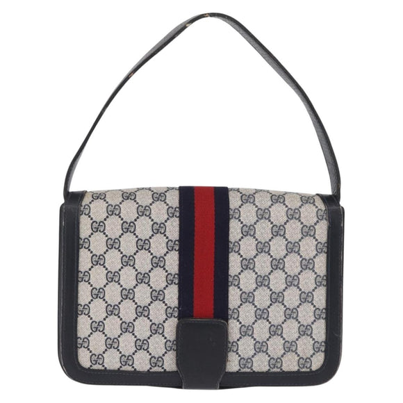 GUCCI GG Supreme Sherry Line Shoulder Bag PVC Navy Gold Auth 208696