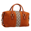 GUCCI GG Canvas Hand Bag Suede Orange Gold 120886 Auth 208697V-1