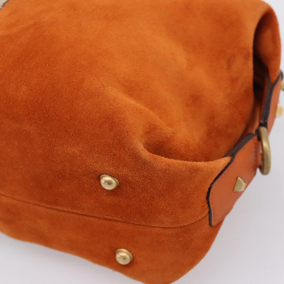 GUCCI GG Canvas Hand Bag Suede Orange Gold 120886 Auth 208697V