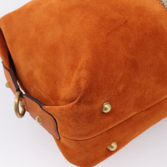 GUCCI GG Canvas Hand Bag Suede Orange Gold 120886 Auth 208697V