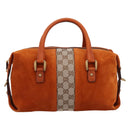 GUCCI GG Canvas Hand Bag Suede Orange Gold 120886 Auth 208697V-13