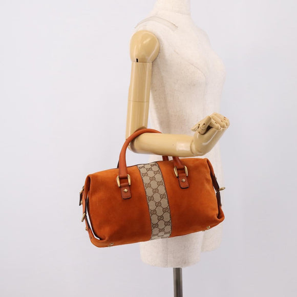 GUCCI GG Canvas Hand Bag Suede Orange Gold 120886 Auth 208697V