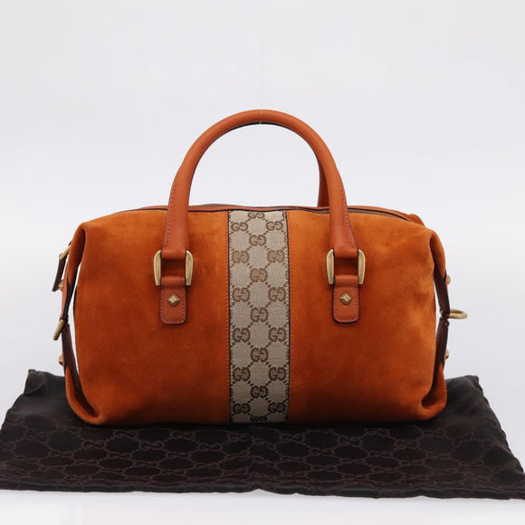 GUCCI GG Canvas Hand Bag Suede Orange Gold 120886 Auth 208697V