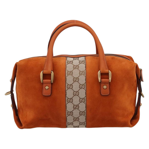 GUCCI GG Canvas Hand Bag Suede Orange Gold 120886 Auth 208697V