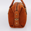 GUCCI GG Canvas Hand Bag Suede Orange Gold 120886 Auth 208697V-4
