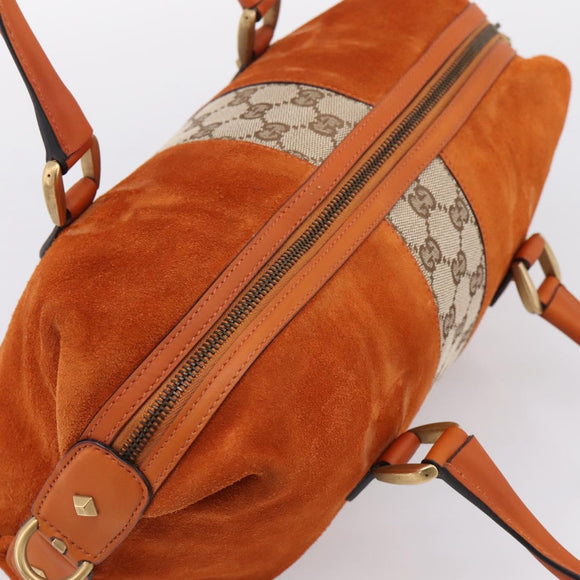 GUCCI GG Canvas Hand Bag Suede Orange Gold 120886 Auth 208697V
