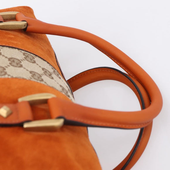 GUCCI GG Canvas Hand Bag Suede Orange Gold 120886 Auth 208697V
