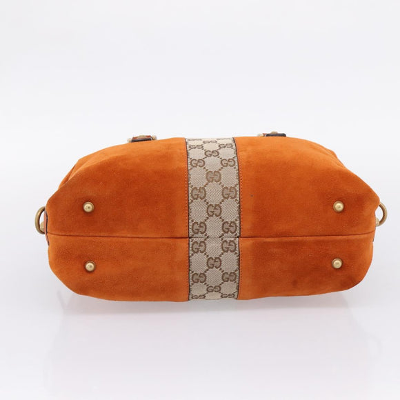 GUCCI GG Canvas Hand Bag Suede Orange Gold 120886 Auth 208697V