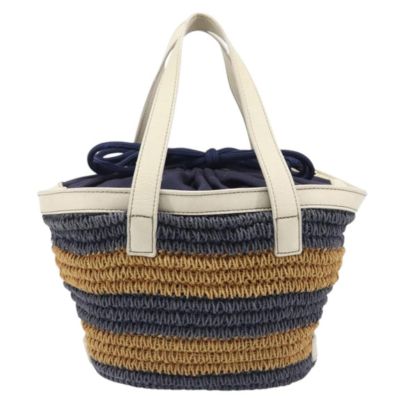 BURBERRY Blue Label Hand Bag straw Beige Gold Auth 208698A