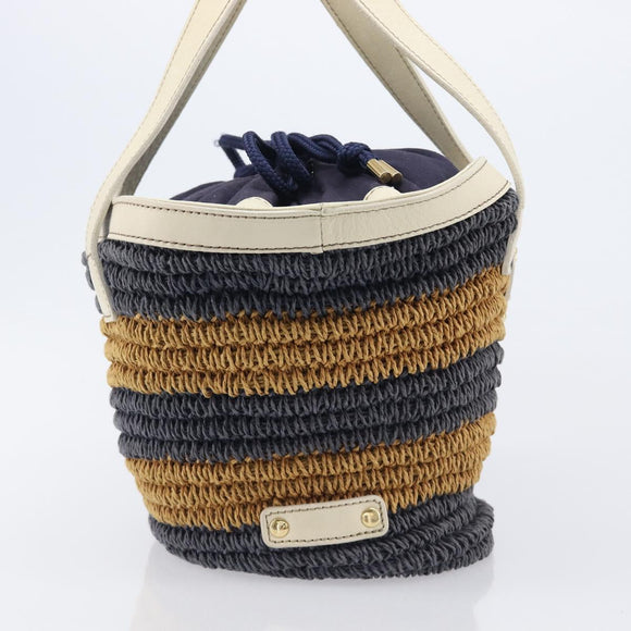 BURBERRY Blue Label Hand Bag straw Beige Gold Auth 208698A