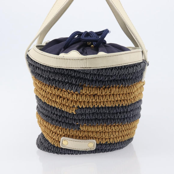 BURBERRY Blue Label Hand Bag straw Beige Gold Auth 208698A
