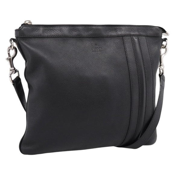 GUCCI Shoulder Bag Leather Black Silver 233329 Auth 208701V