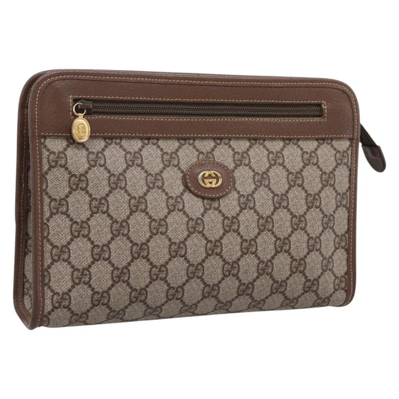 GUCCI GG Supreme Clutch Bag PVC Beige Gold 014 122 6063 Auth 208702