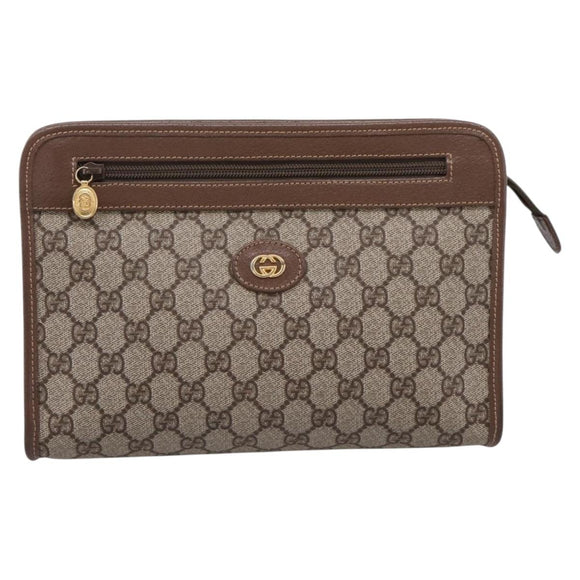 GUCCI GG Supreme Clutch Bag PVC Beige Gold 014 122 6063 Auth 208702