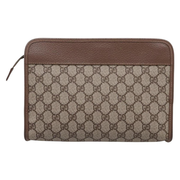 GUCCI GG Supreme Clutch Bag PVC Beige Gold 014 122 6063 Auth 208702