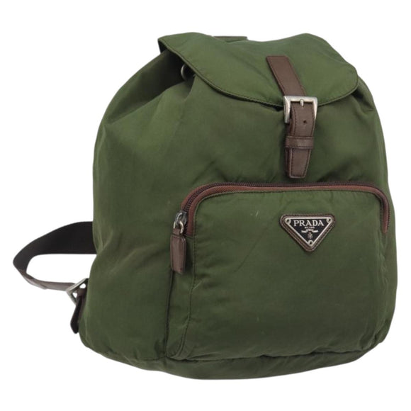 PRADA Backpack Nylon Green Silver Auth 208704