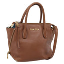 Miu Miu Hand Bag Leather 2way Brown Gold Auth 208705-1