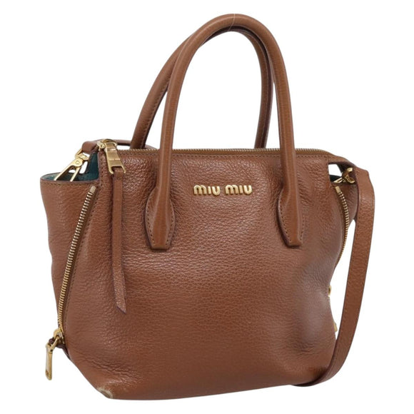 Miu Miu Hand Bag Leather 2way Brown Gold Auth 208705