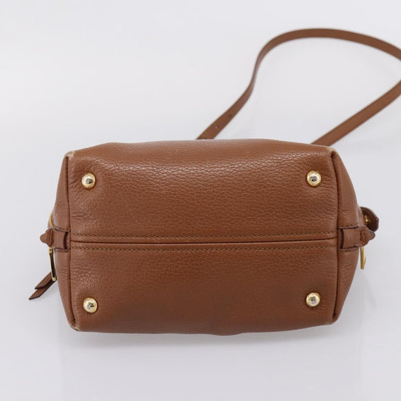 Miu Miu Hand Bag Leather 2way Brown Gold Auth 208705