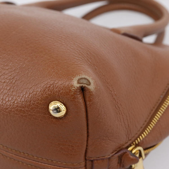 Miu Miu Hand Bag Leather 2way Brown Gold Auth 208705