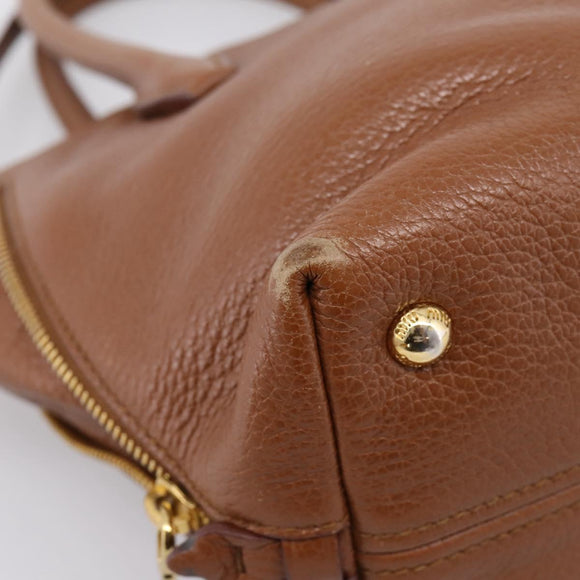 Miu Miu Hand Bag Leather 2way Brown Gold Auth 208705