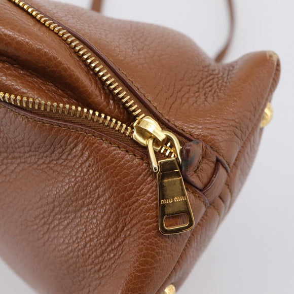 Miu Miu Hand Bag Leather 2way Brown Gold Auth 208705