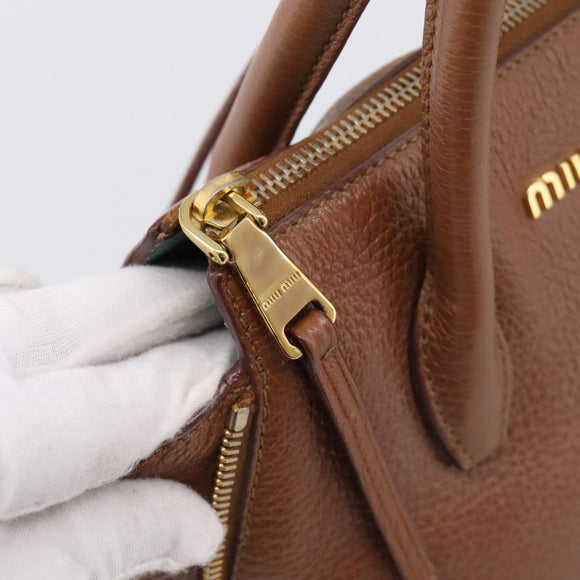 Miu Miu Hand Bag Leather 2way Brown Gold Auth 208705