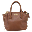 Miu Miu Hand Bag Leather 2way Brown Gold Auth 208705-13