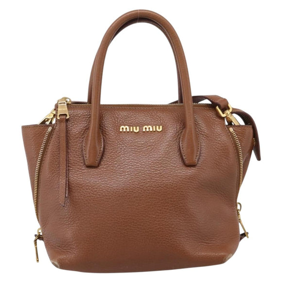 Miu Miu Hand Bag Leather 2way Brown Gold Auth 208705